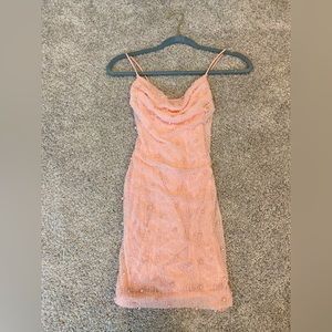Oh Polly Embellished Cowl Neck Mini Dress in Blush - 6